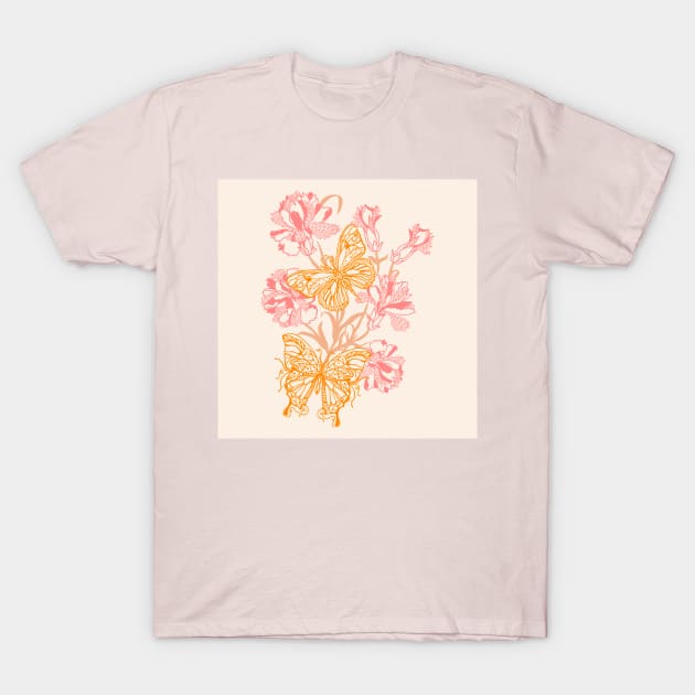Summer Butterflies and Flowers T-Shirt by Carolina Díaz